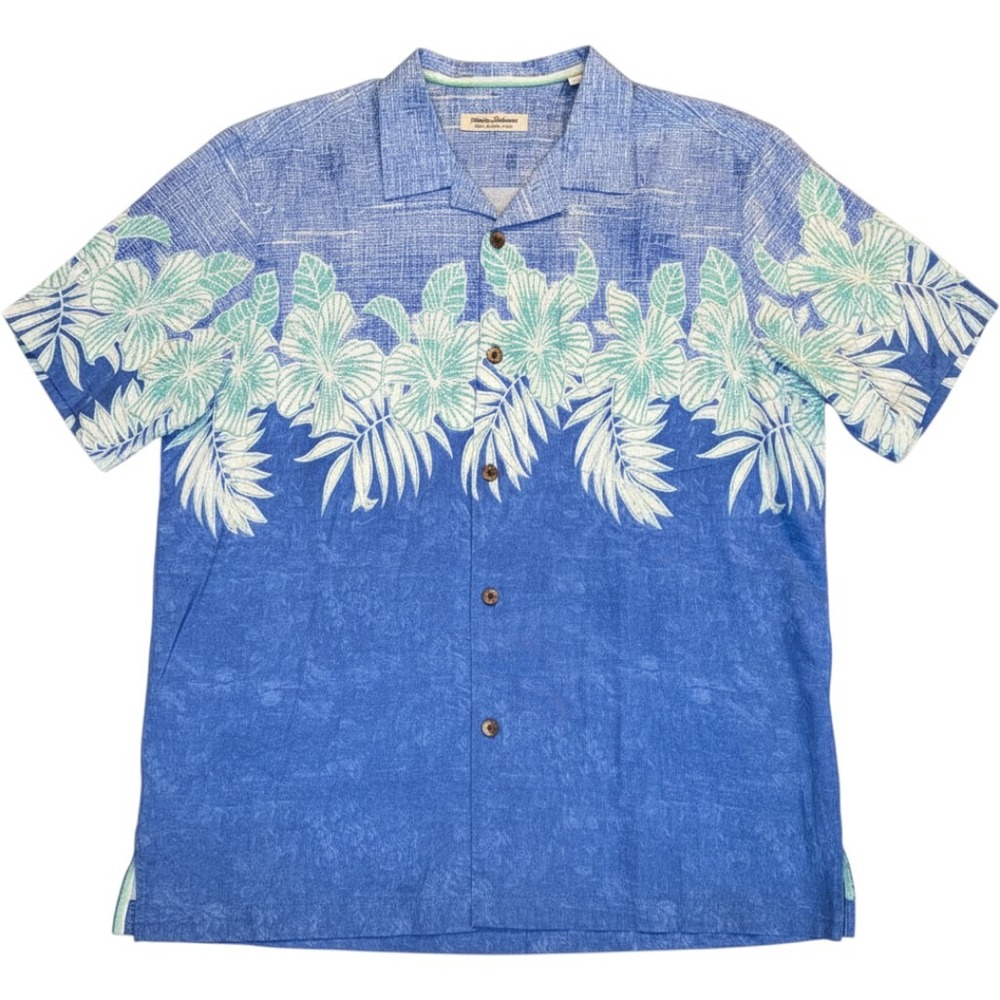 Tommy Bahama Coconut Point IslandZone Blue Floral Hibiscus Camp Shirt Mens L